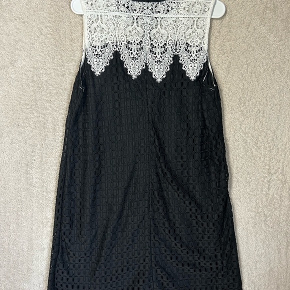 Adore Black And White XL Lace Mesh Crochet Chunky Knit Shift Tank Dress Cocktail - Picture 3 of 7